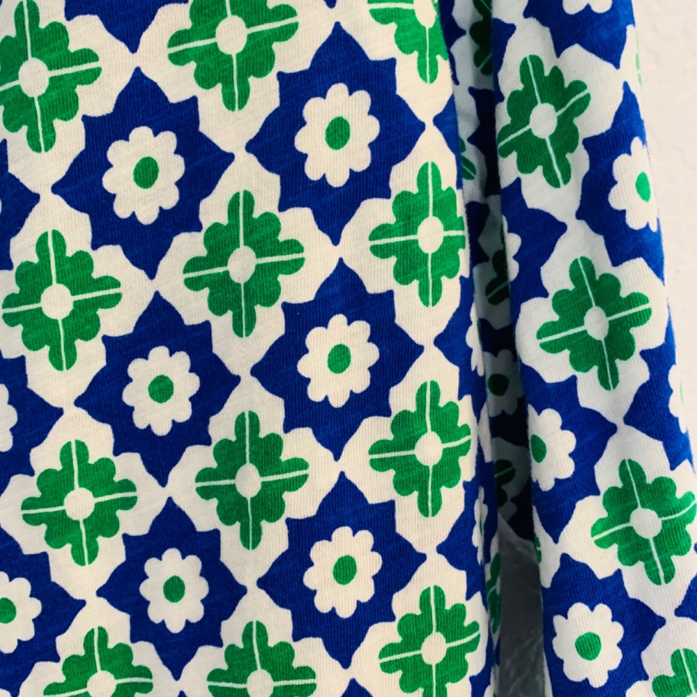 Boden Geometric Top US 12 Blue Green Tassel Tie Long Sleeve Preppy Casual Cotton - Picture 6 of 14